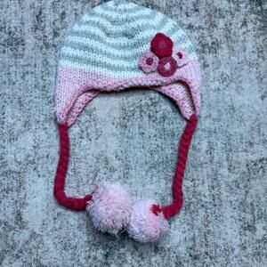 Etsy Unisex Knitted Baby Bonnet with Pom Poms & Flower Detail